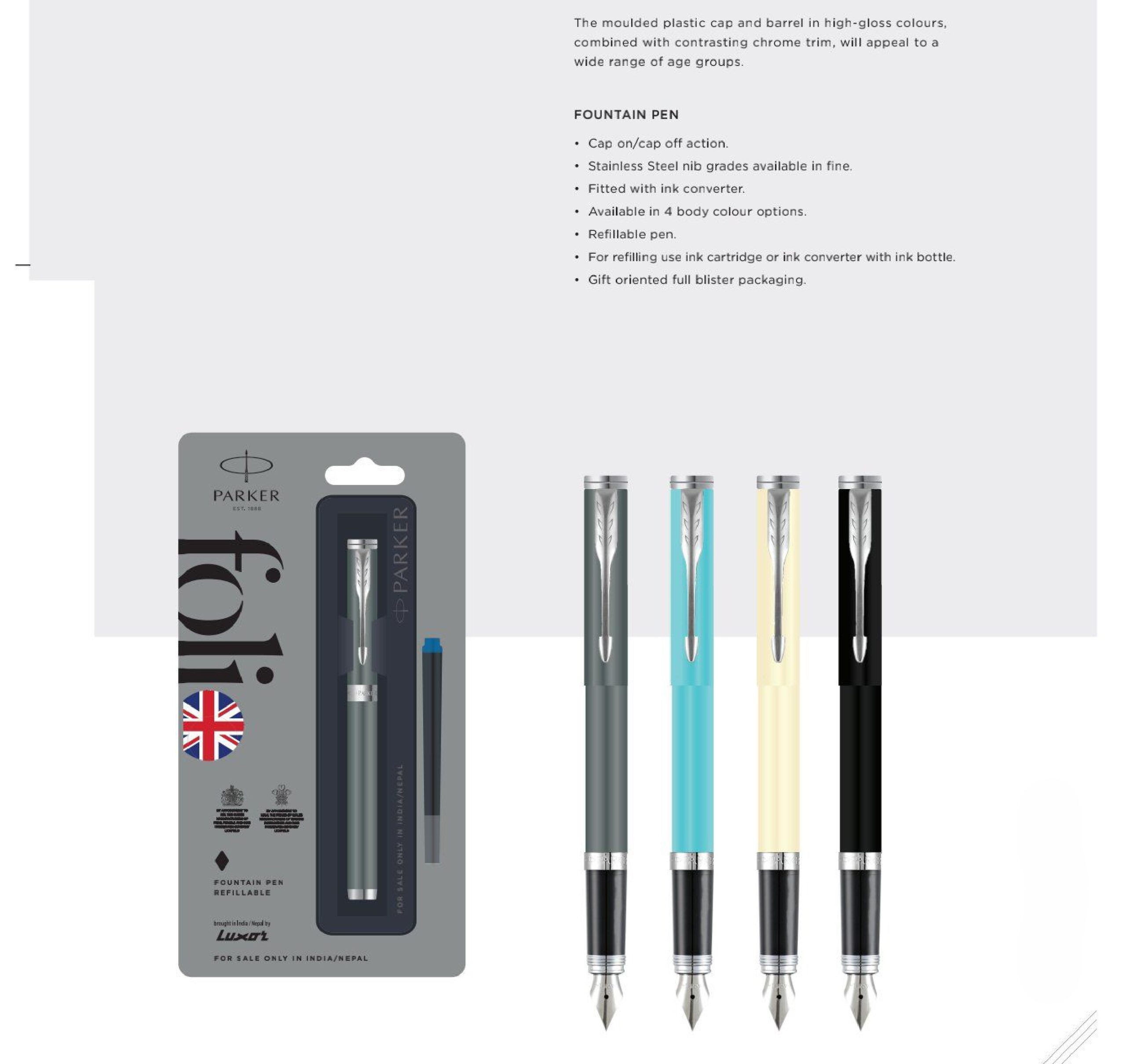 Parker Folio Standard Fountain Pen with Chrome Trim